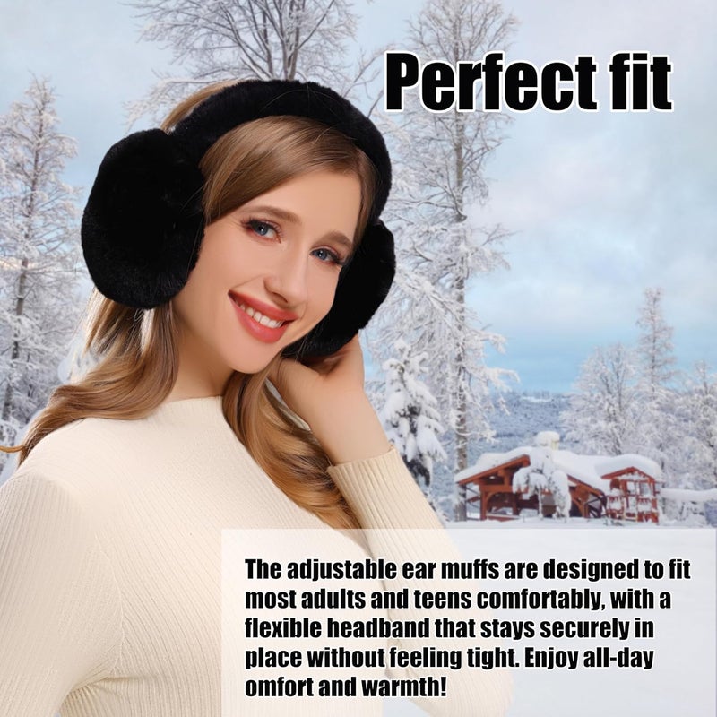 Fsmiling Winter Ear Muffs For Women Fuzzy Earmuffs Adjustable Ear Warmer Foldable - Image 4